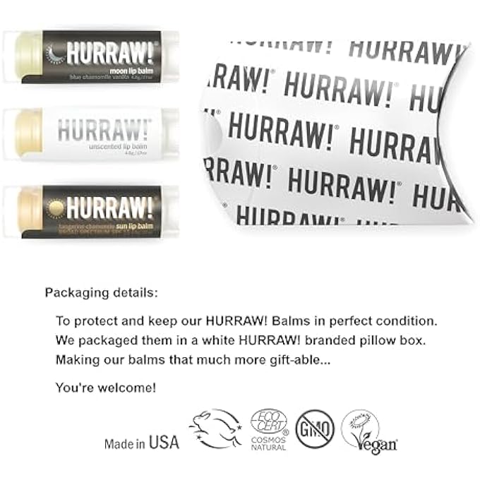Hurraw! MOON NIGHT TREATMENT, UNSCENTED, SUN (ZINC OXIDE SPF15) LIP BALMS, 3 PACK BUNDLE: ORGANIC, CERTIFIED VEGAN, CRUELTY & GLUTEN FREE. NON-GMO, ALL NATURAL. BEE, SHEA, SOY & PALM FREE. MADE IN USA - Image 2